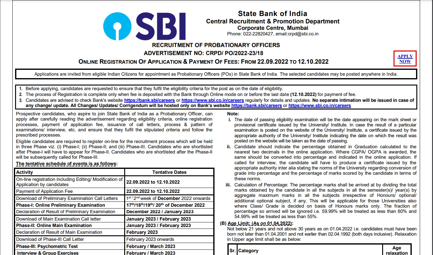 SBI PO Application Form 2022