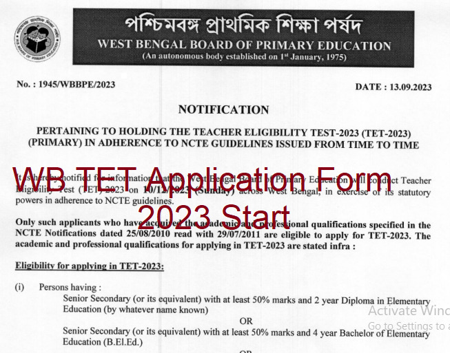 WB TET Application Form 2023