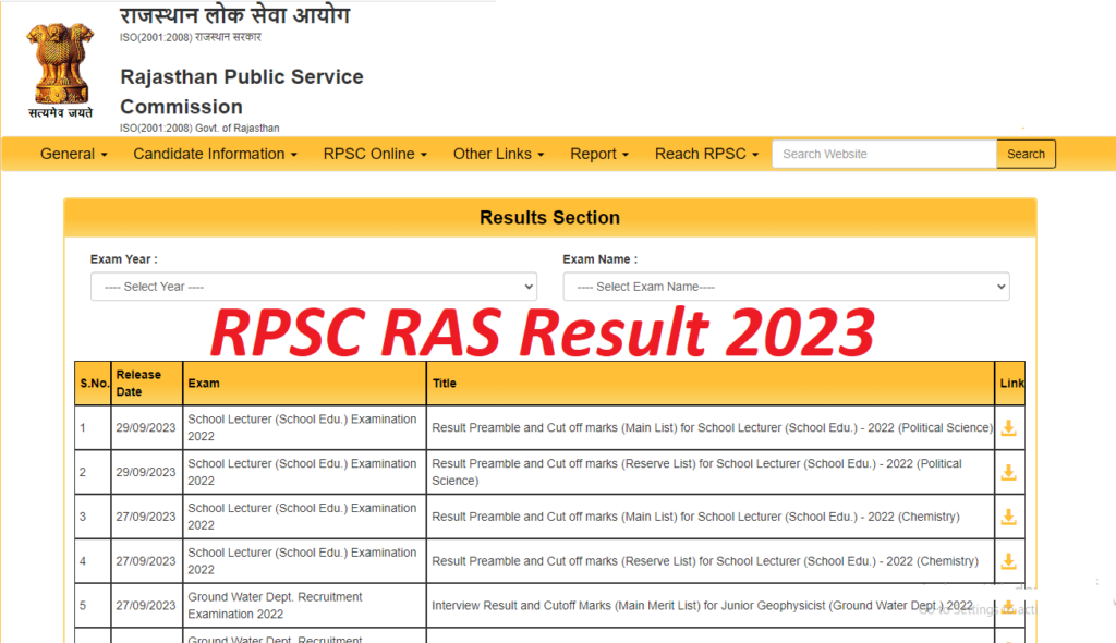 RPSC RAS Result 2023